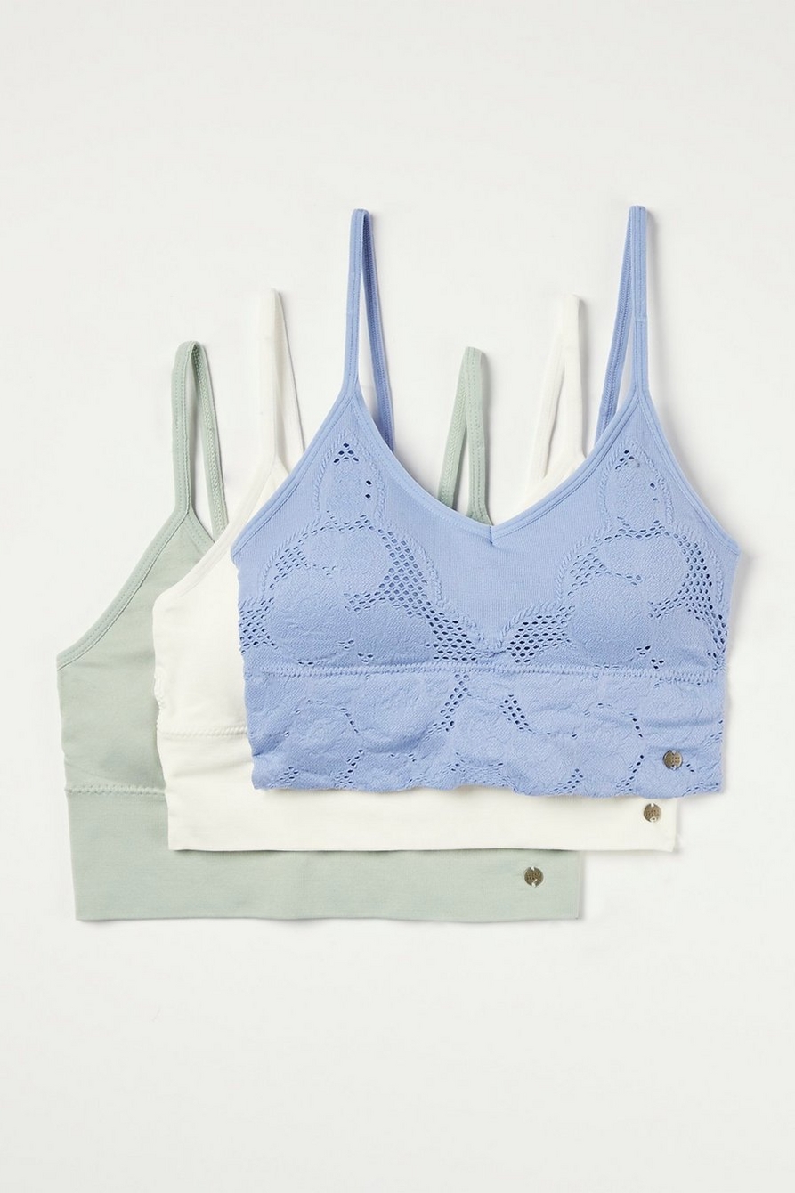 Lucky Brand blue floral and lace super soft lounge sports bra 3 pack