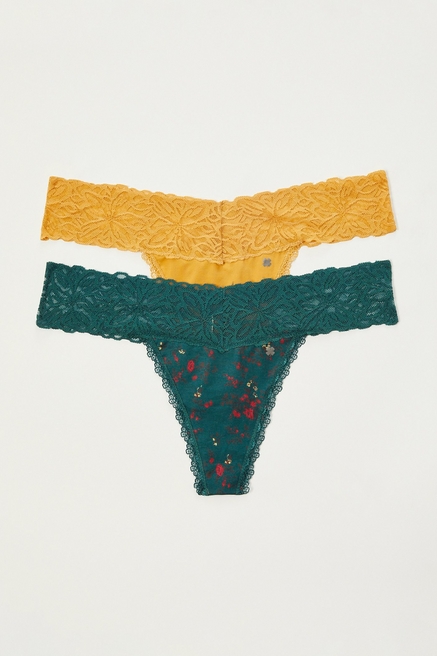 Lucky Brand ~ Womens Thong Underwear Panties Nylon Blend 5-Pair (A) ~ 3X 