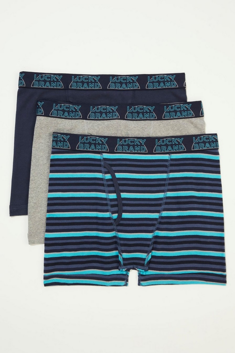 Lucky Brand Men's Underwear - 100% Cotton Knit Boxers (3 Pack), Size  Medium, Grey/Indigo/Print