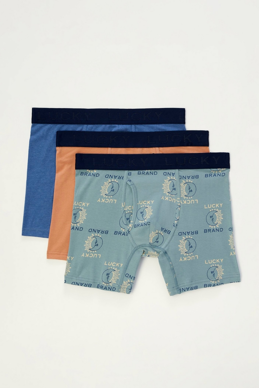NIB Lucky Brand Men's Underwear 3 Pack S & L Stretch Boxer Briefs Blue Red  Bear