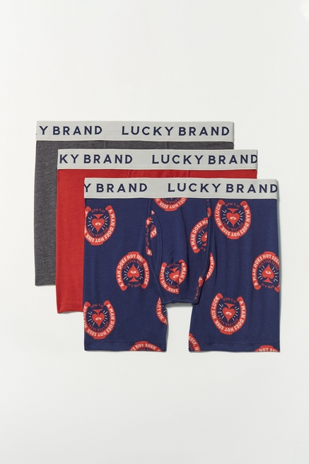 Lucky Brand Men's Dark Grey Multicolor Waistband 4 Pack Boxer Briefs (S01)