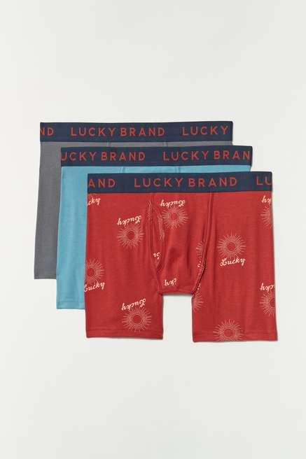 Men's Lucky 213PB06 Cotton Boxer Briefs - 3 Pack (Mood Indigo Assort S)