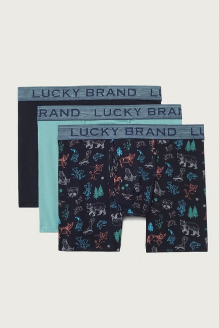 Men's Lucky 211PB09 Core Woven Boxers - 3 Pack (Plaid/Grey/Jet Black S) 