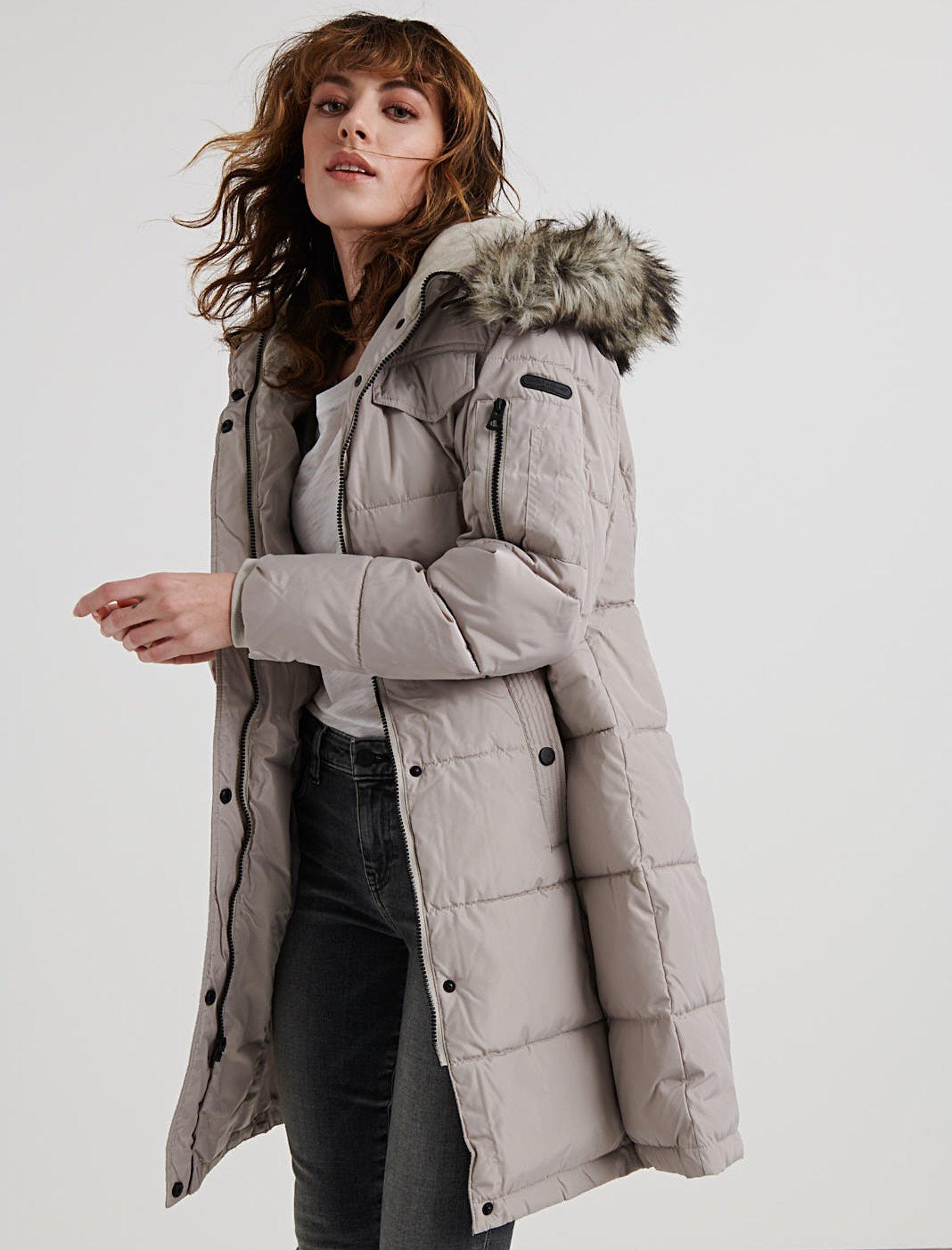 womens puffer jacket faux fur hooded