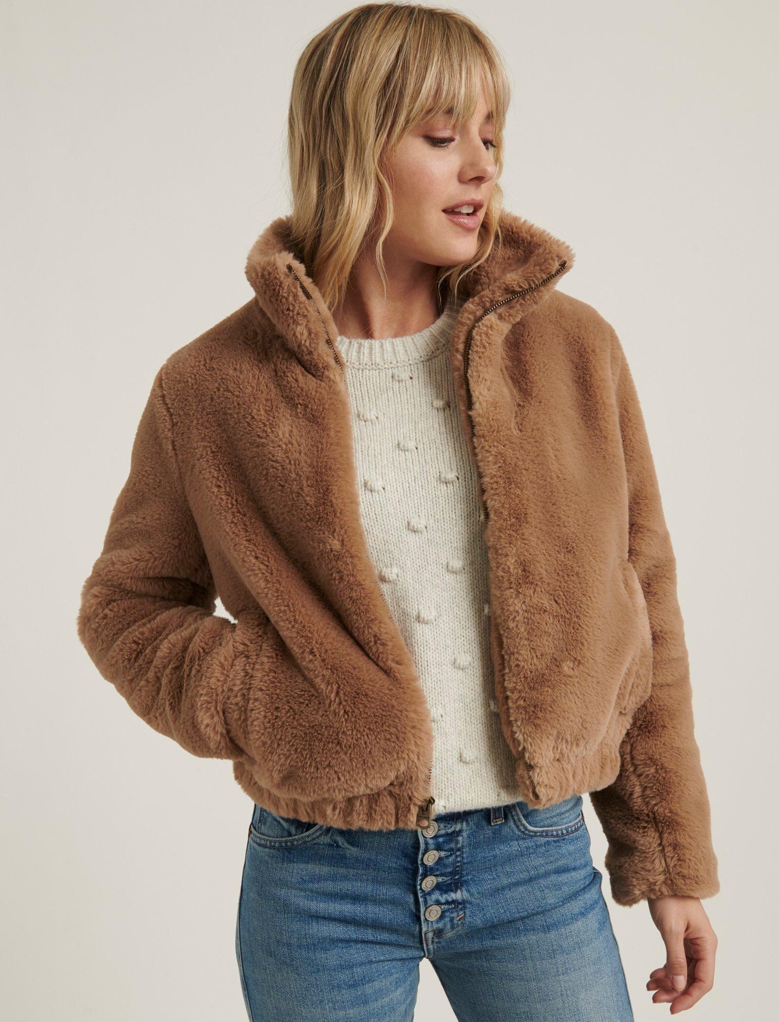 Lucky Brand Faux Fur Hooded Bomber Jacket - ShopStyle