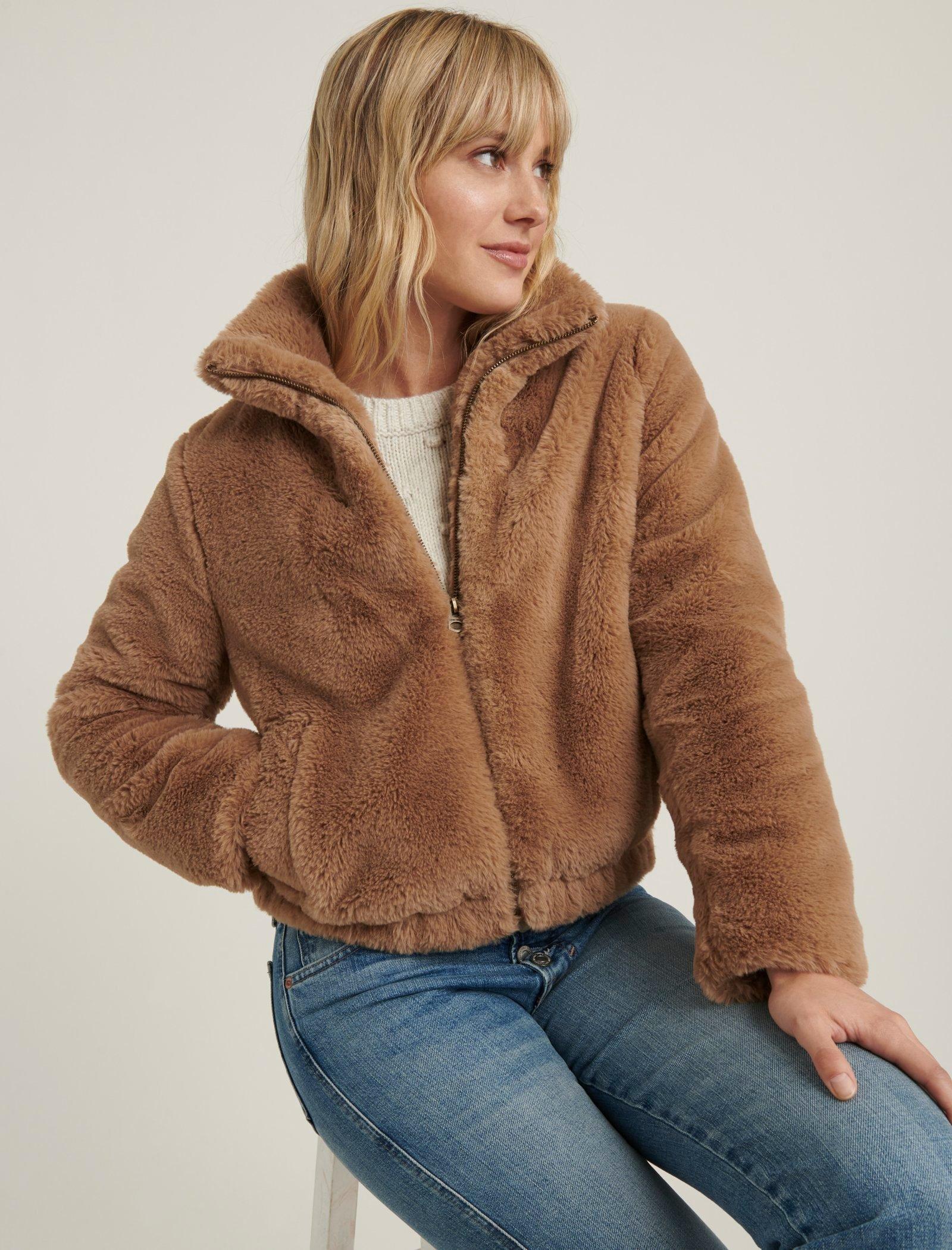 Lucky Brand, Jackets & Coats, Lucky Brand Faux Fur Hooded Zip Womens  Jacket L