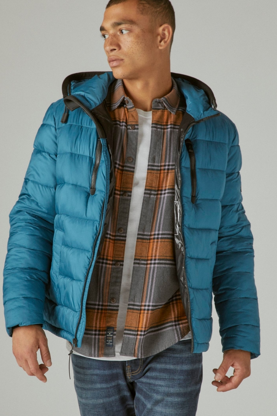 NYLON HOODED QUILTED PUFFER JACKET | Lucky Brand