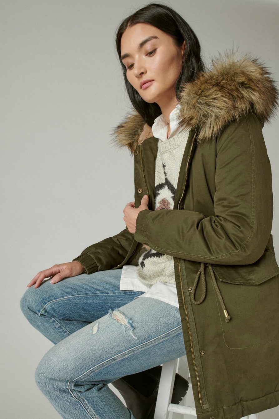 Lucky Brand Women's Anorak Camo Hooded Jacket Zip & Snap Button