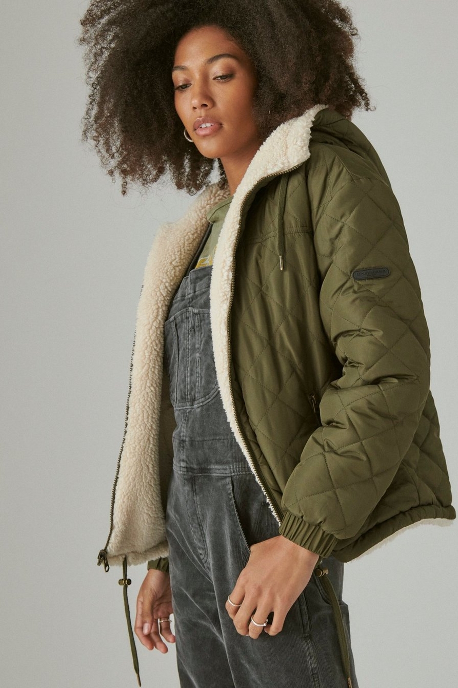 Lucky Brand Womens Cozy Faux Fur Jacket - Beige - Large