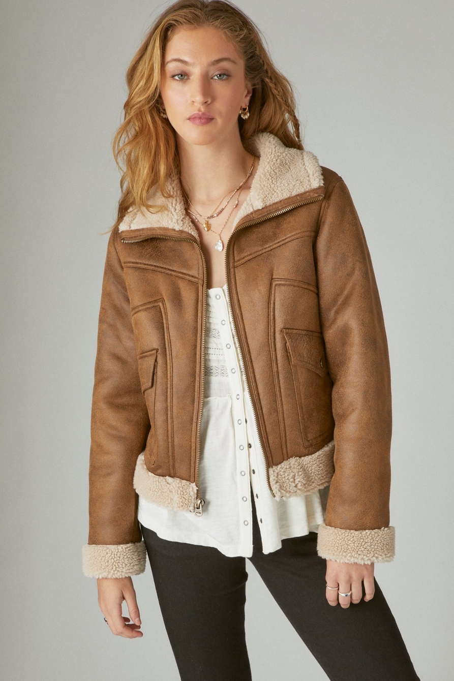 SUEDE FAUX SHEARLING JACKET, image 1