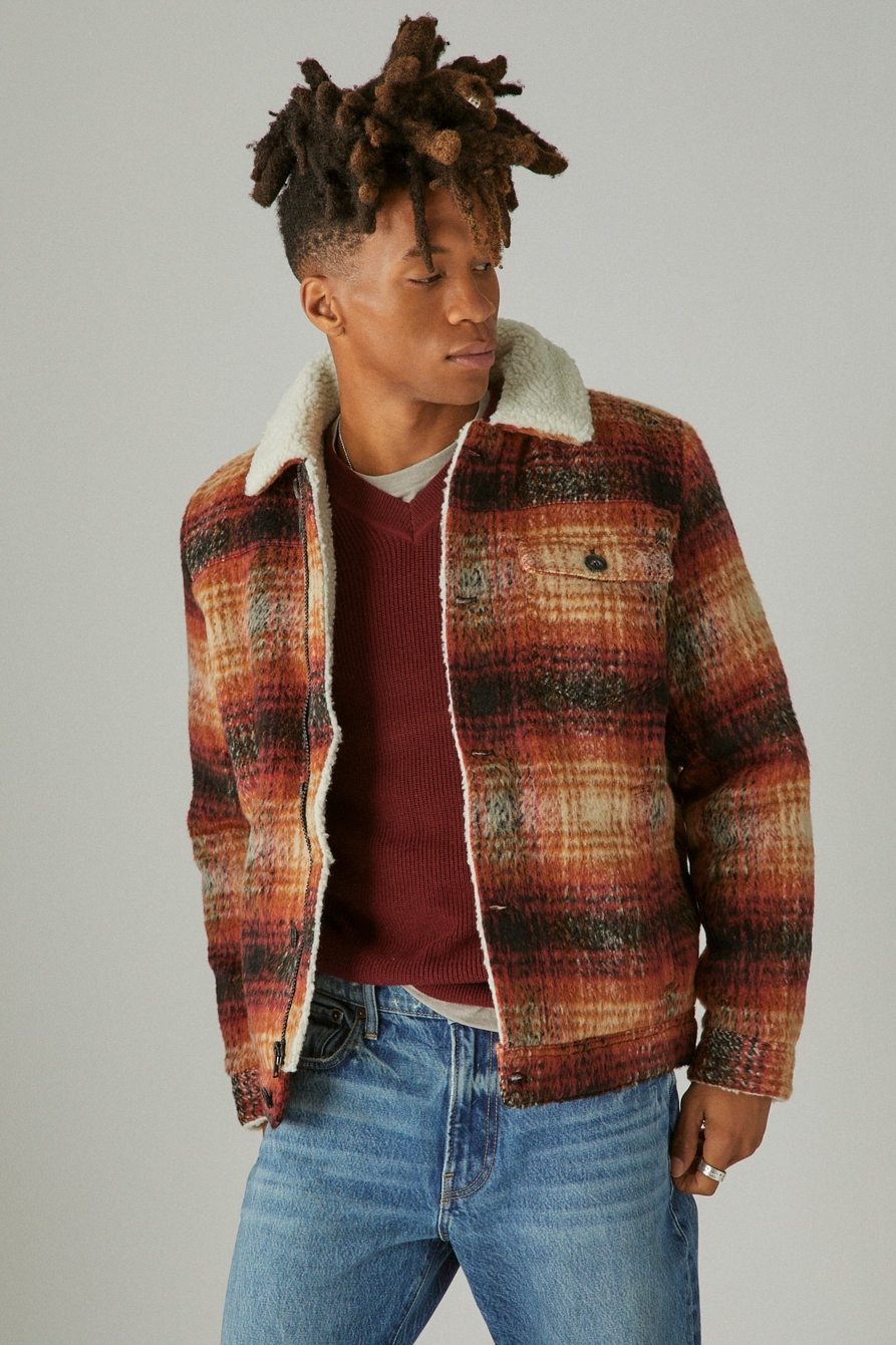 FAUX SHEARLING LINED WOOL PLAID TRUCKER, image 3