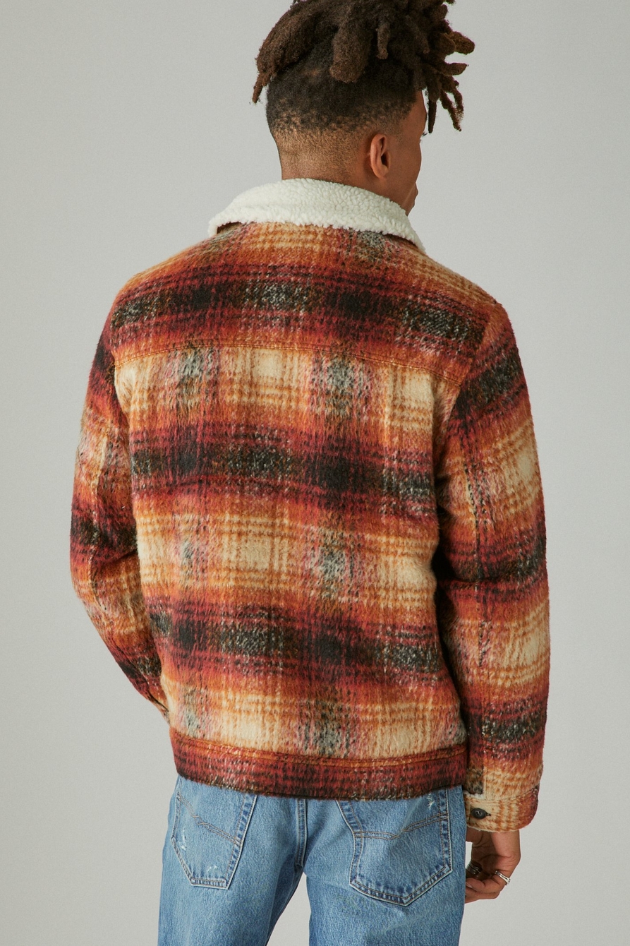 FAUX SHEARLING LINED WOOL PLAID TRUCKER, image 4