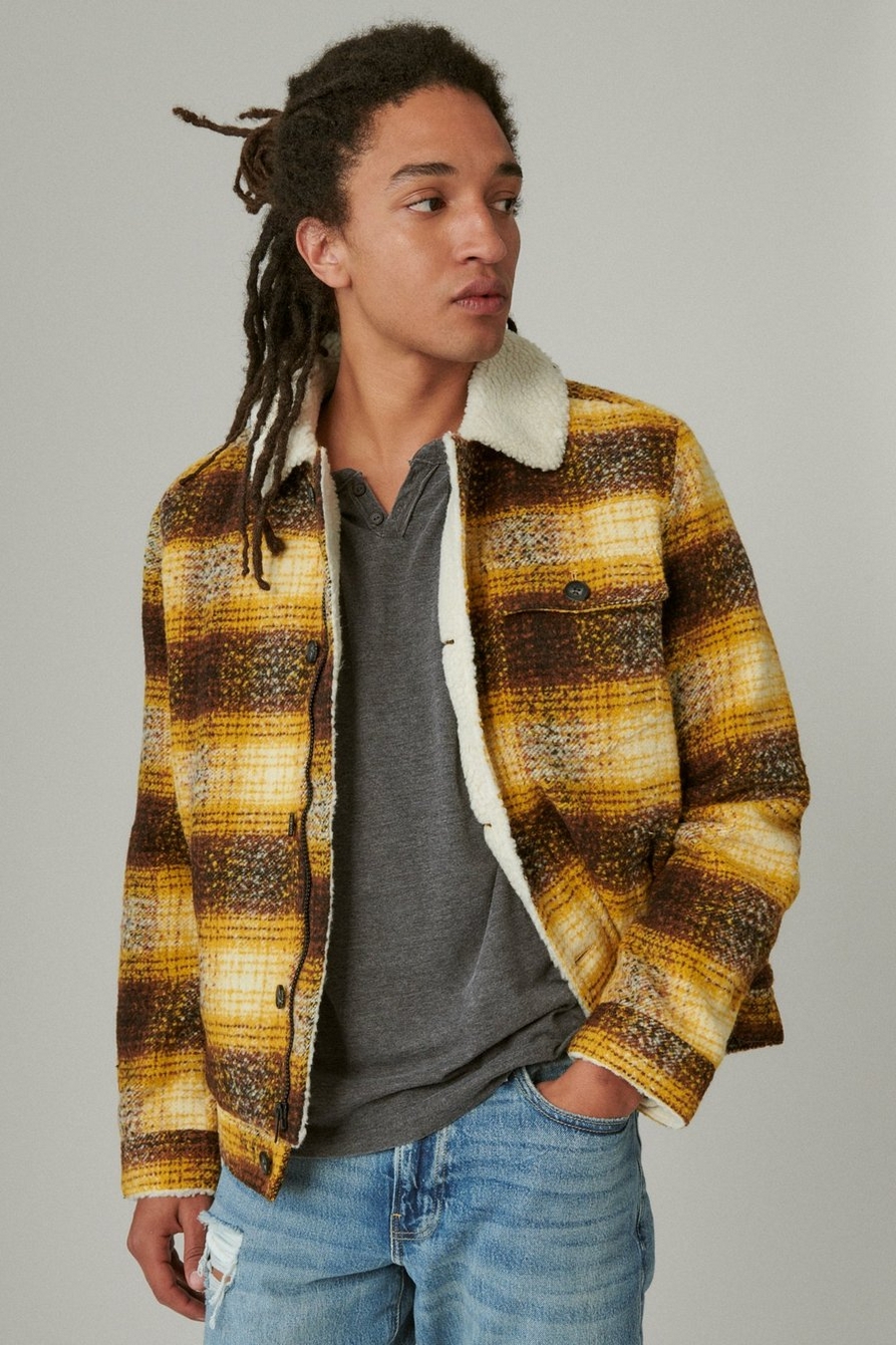 FAUX SHEARLING LINED WOOL PLAID TRUCKER, image 2