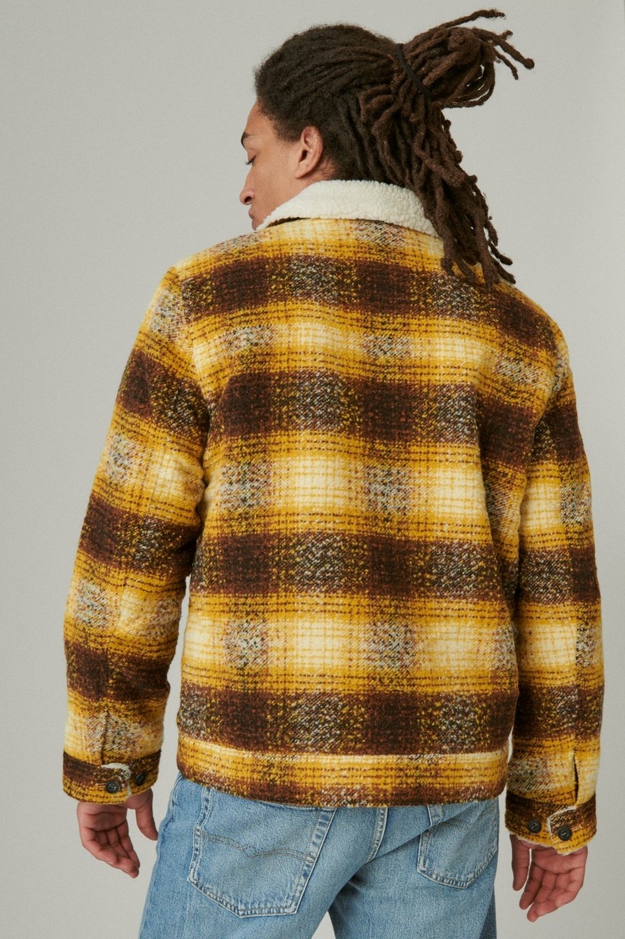FAUX SHEARLING LINED WOOL PLAID TRUCKER, image 3