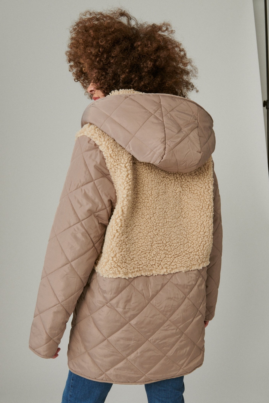 Mixed Media Quilted Faux Shearling Jacket, image 2