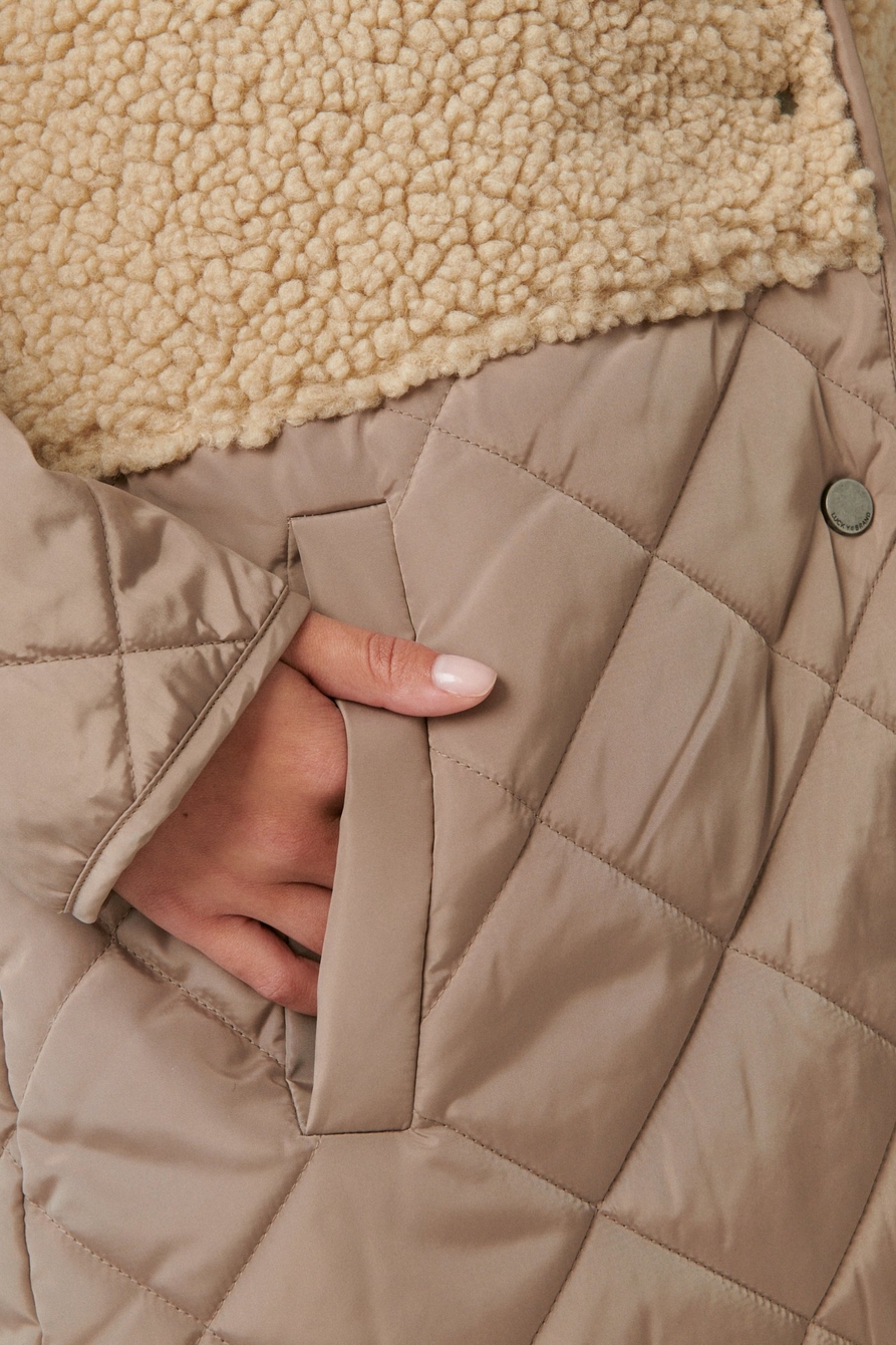 Mixed Media Quilted Faux Shearling Jacket, image 3