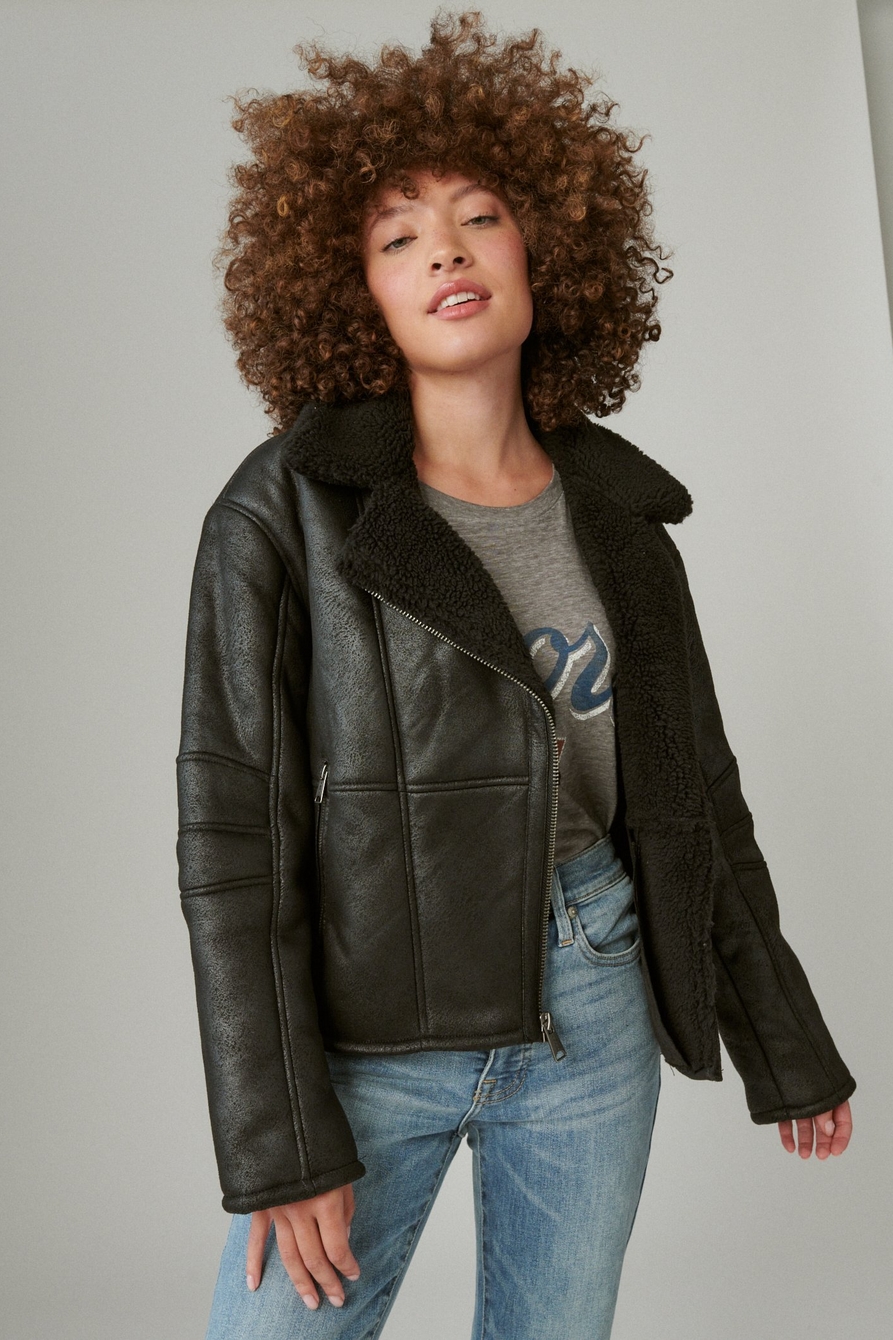 Suede Faux Shearling Moto Jacket, image 2
