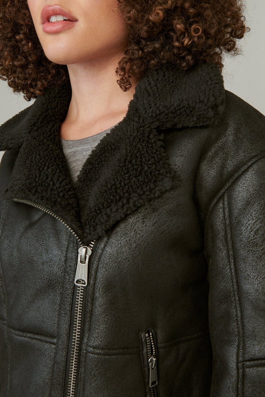 Suede Faux Shearling Moto Jacket, image 4