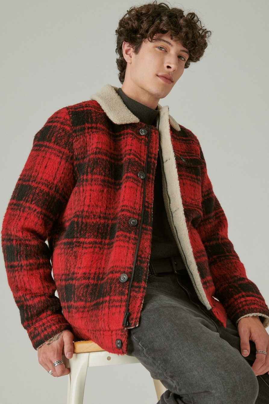 PLAID FAUX SHEARLING LINED TRUCKER JACKET, image 1