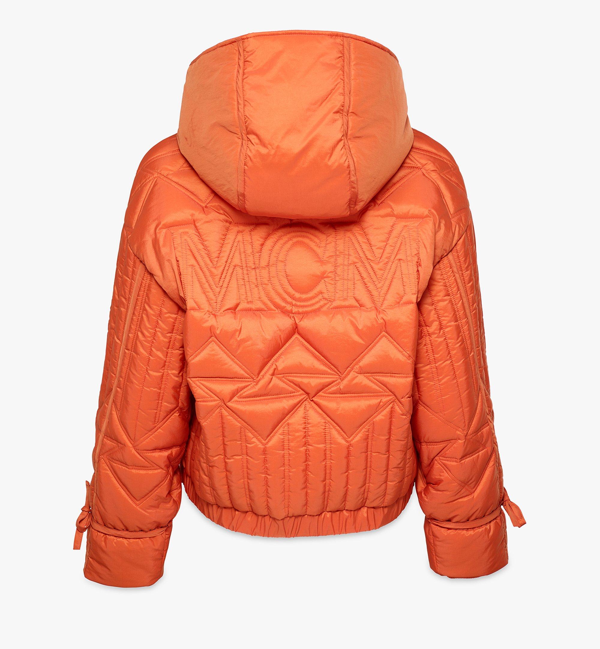 orange puffer jacket with hood