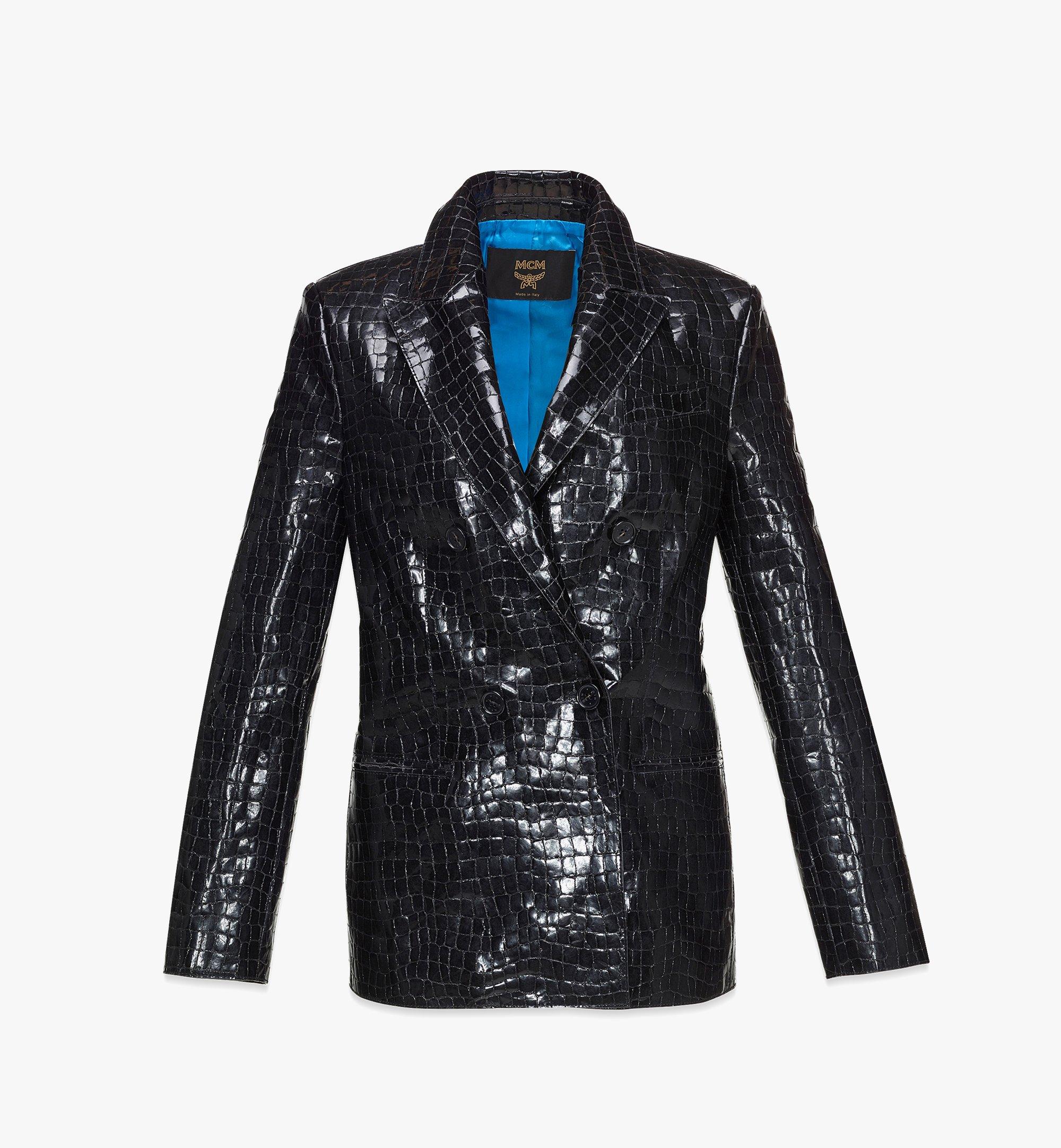 Blazer en cuir verni embossé effet crocodile
