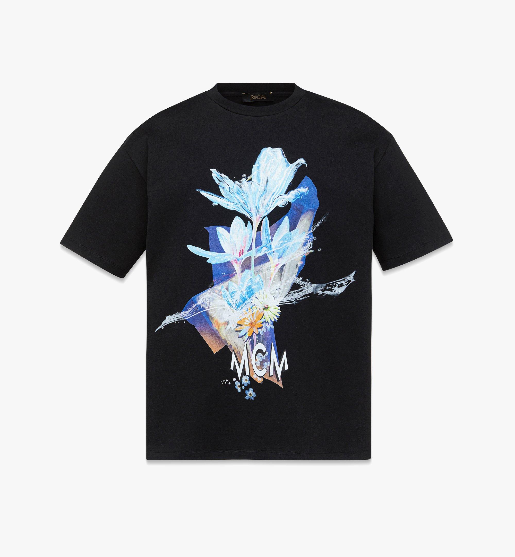 เสื้อยืดพิมพ์ลายโลโก้และดอกไม้ทำจากผ้าฝ้ายออร์แกนิก