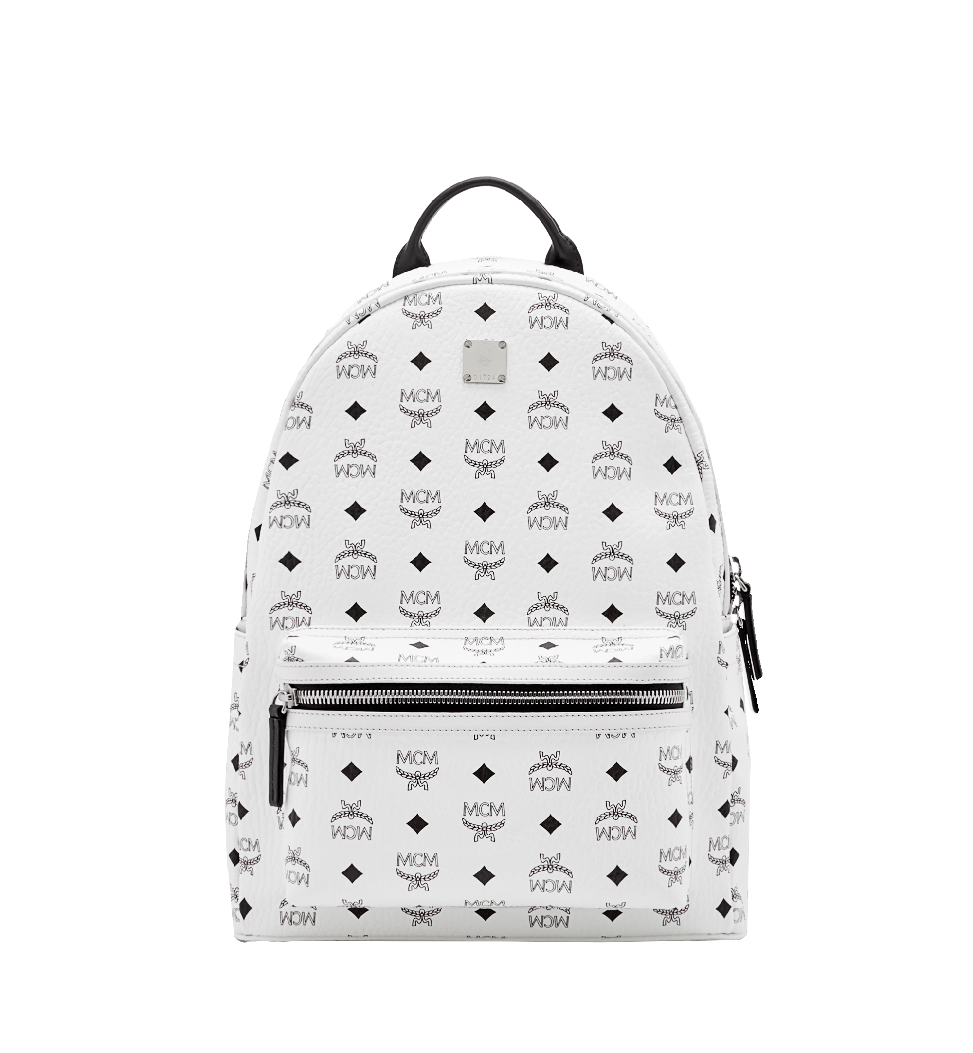 white and black mcm backpack