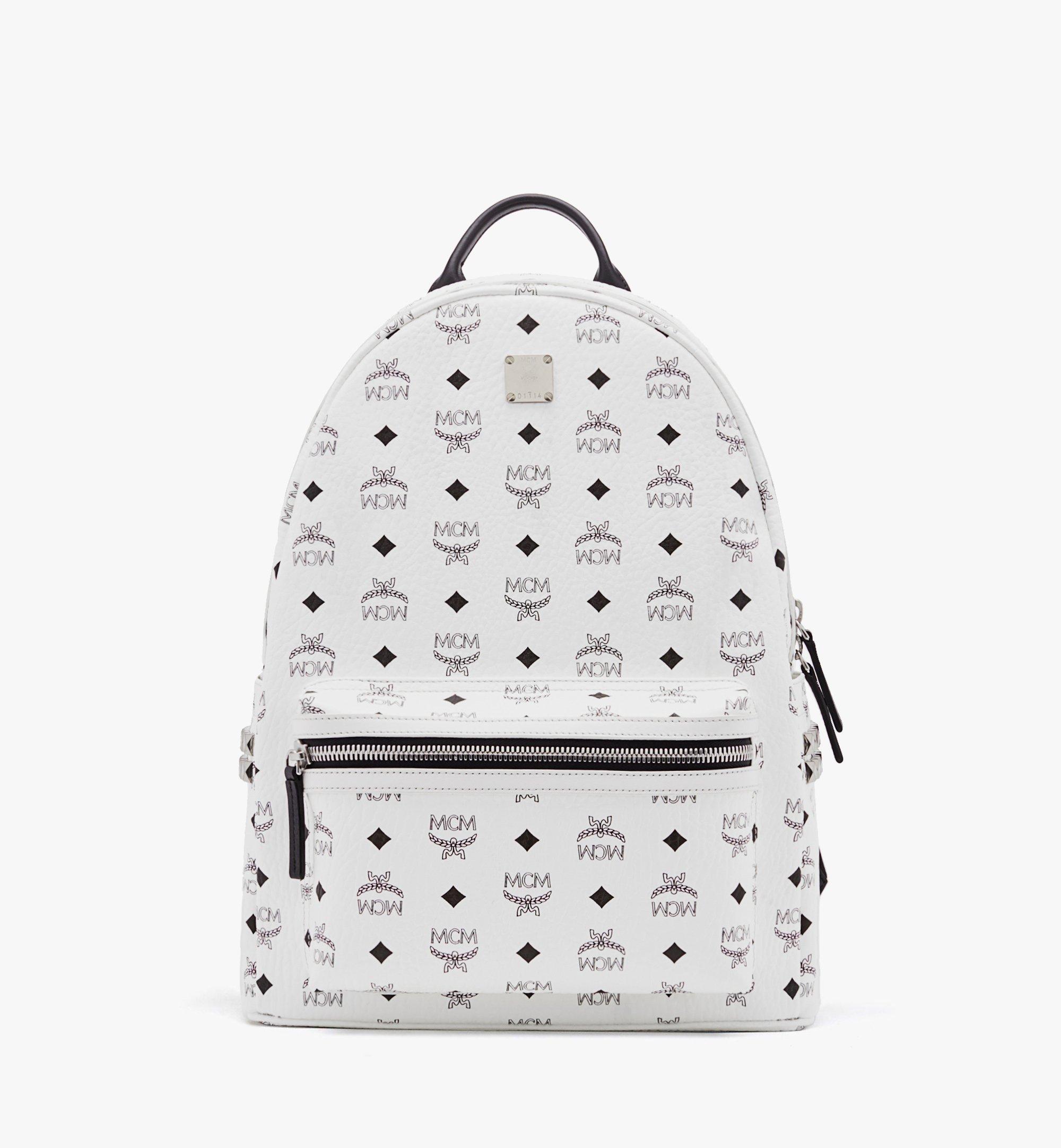 white and black mcm backpack