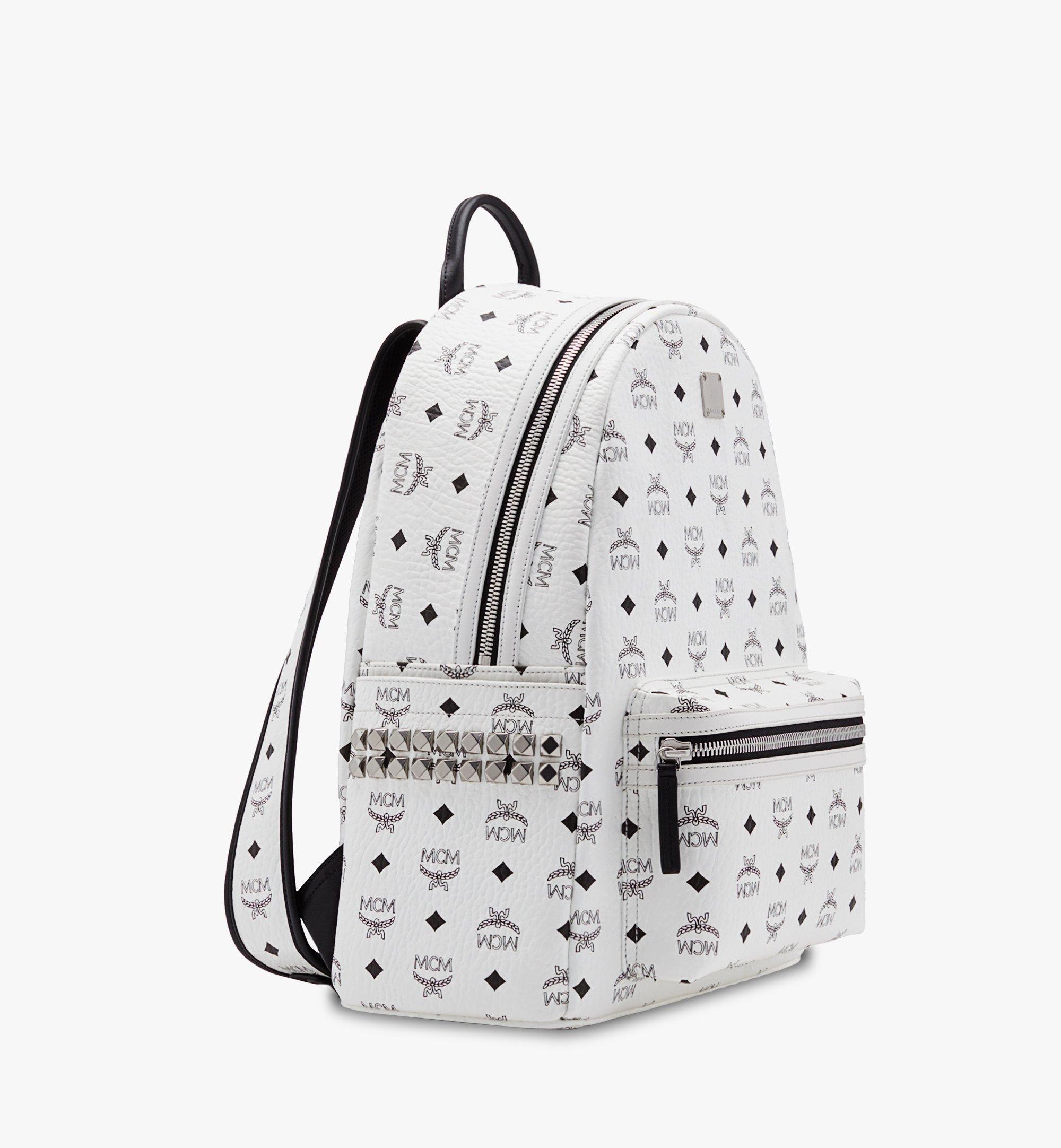 white and black mcm backpack