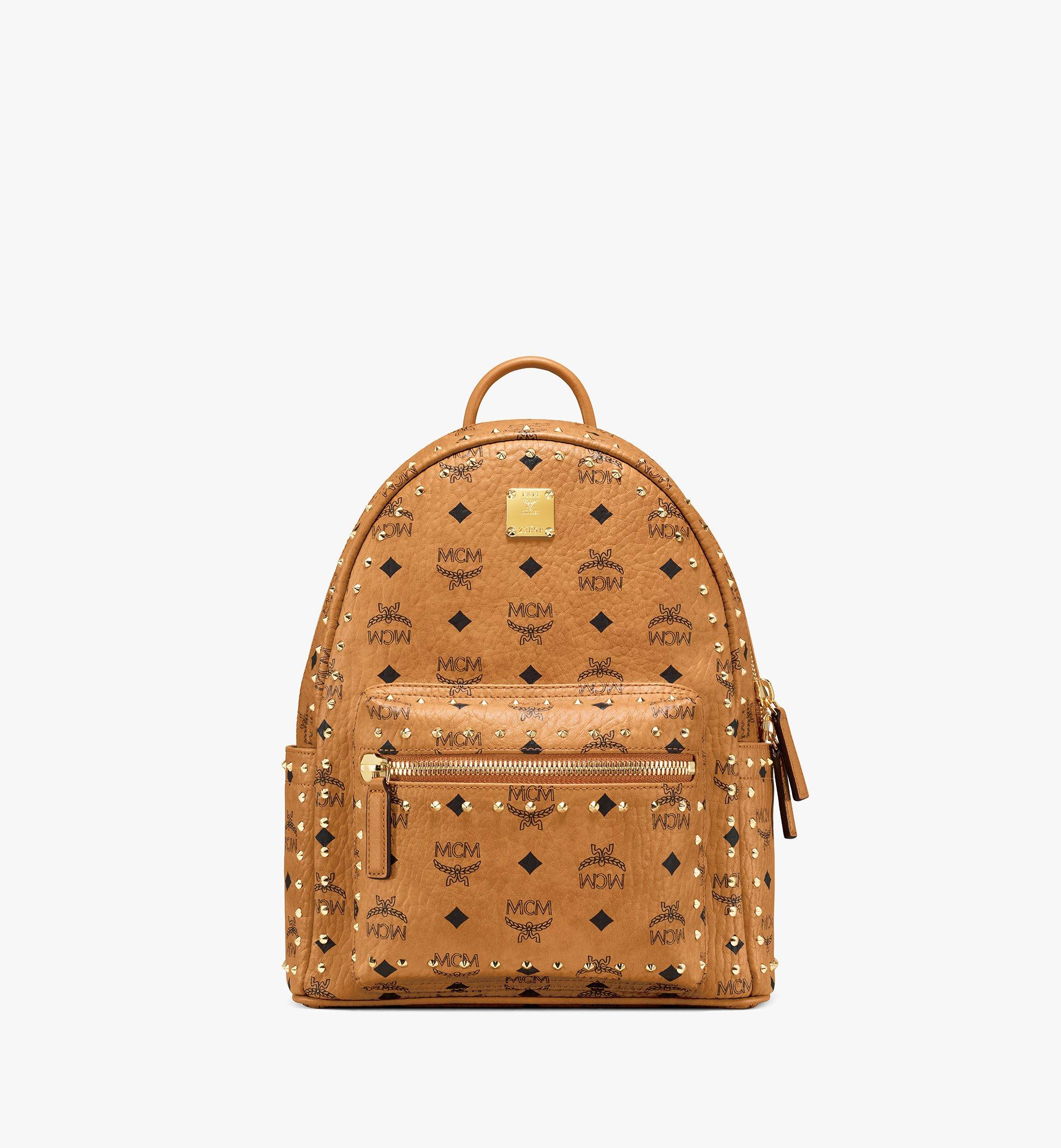 Mcm Small Stark Outline Stud Leather Backpack In Cognac