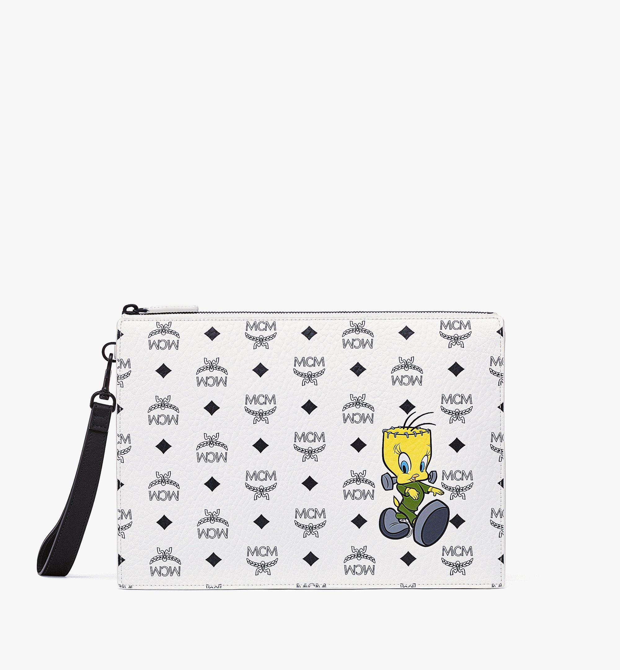 Looney Tunes x MCM Reissverschluss-Pouch in Visetos mit Handgelenksband