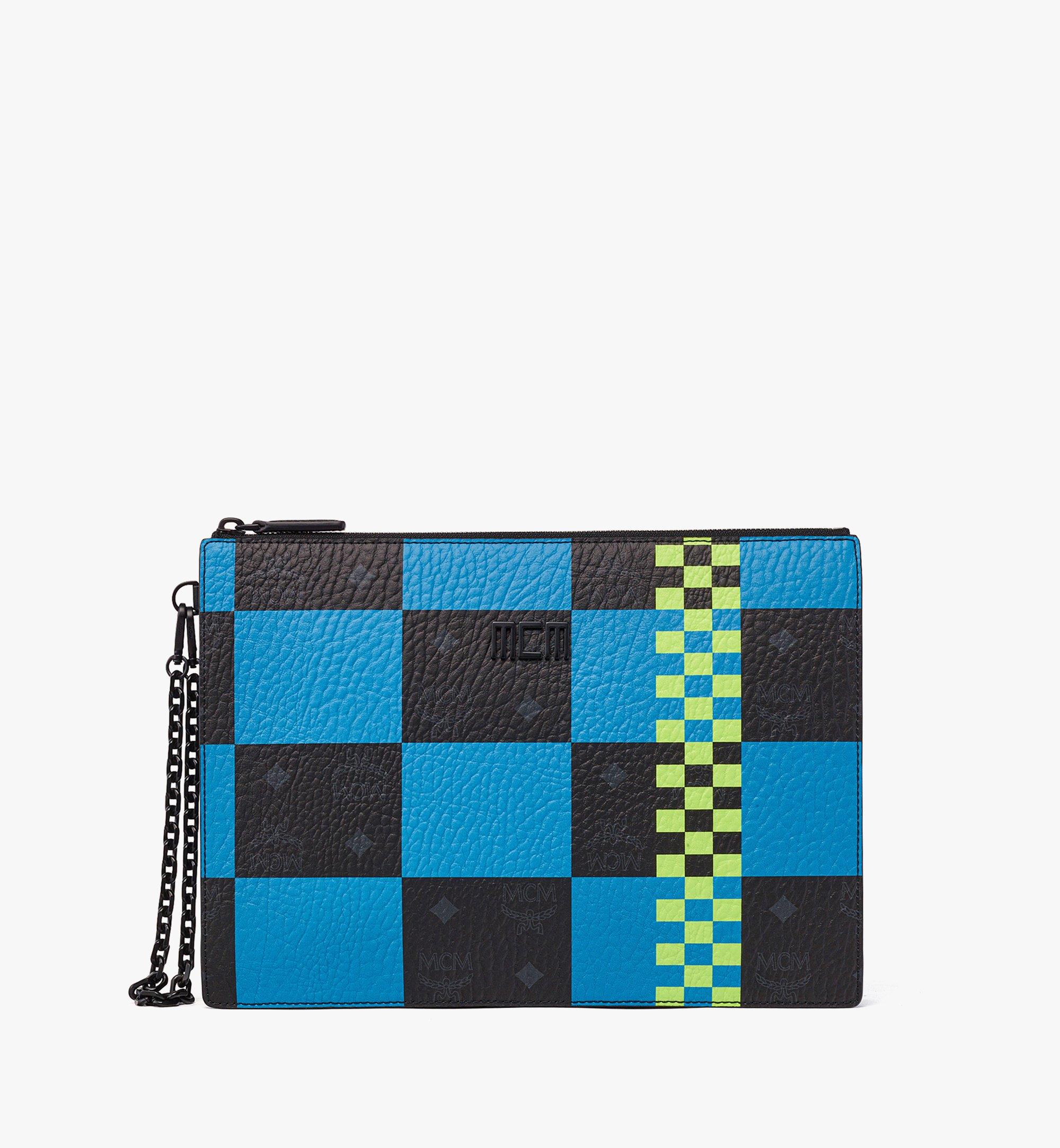 MCM Tech Pouch mit Handgelenksband und Reissverschluss in Checkerboard Visetos