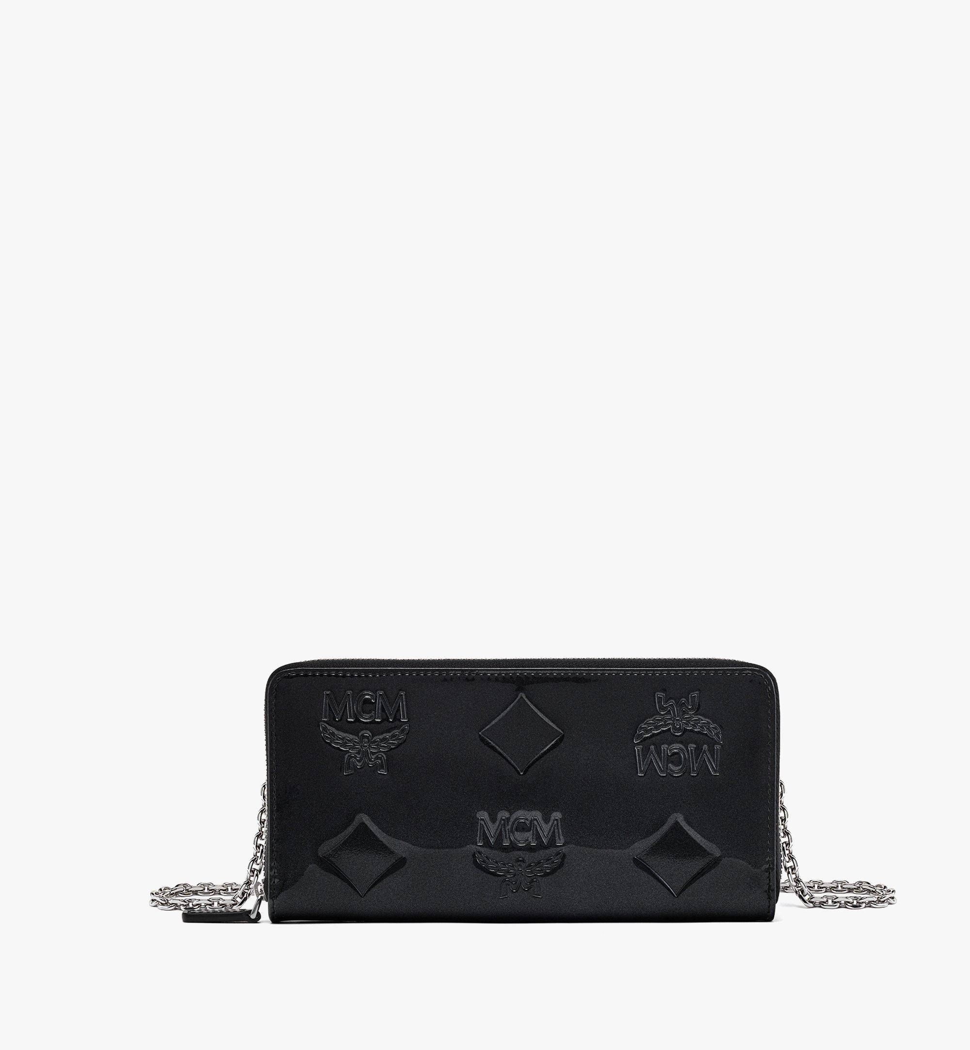 Aren Portemonnaie aus Lackleder mit Rundum-Reissverschluss, Kettenriemen und Maxi-Monogramm
