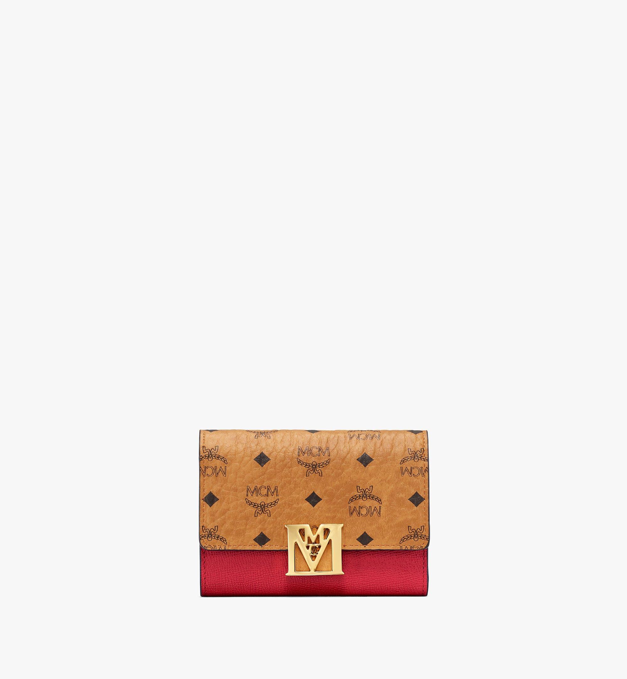 กระเป๋าสตางค์พับสามทบ Mena ลาย Visetos วัสดุหนัง สีคัลเลอร์บล็อก