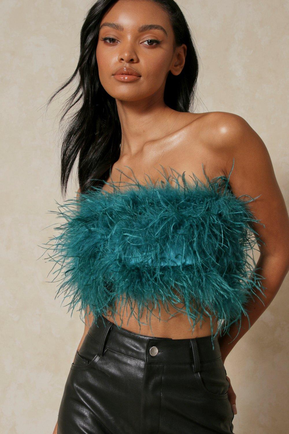 Premium Feather Bandeau Crop Top