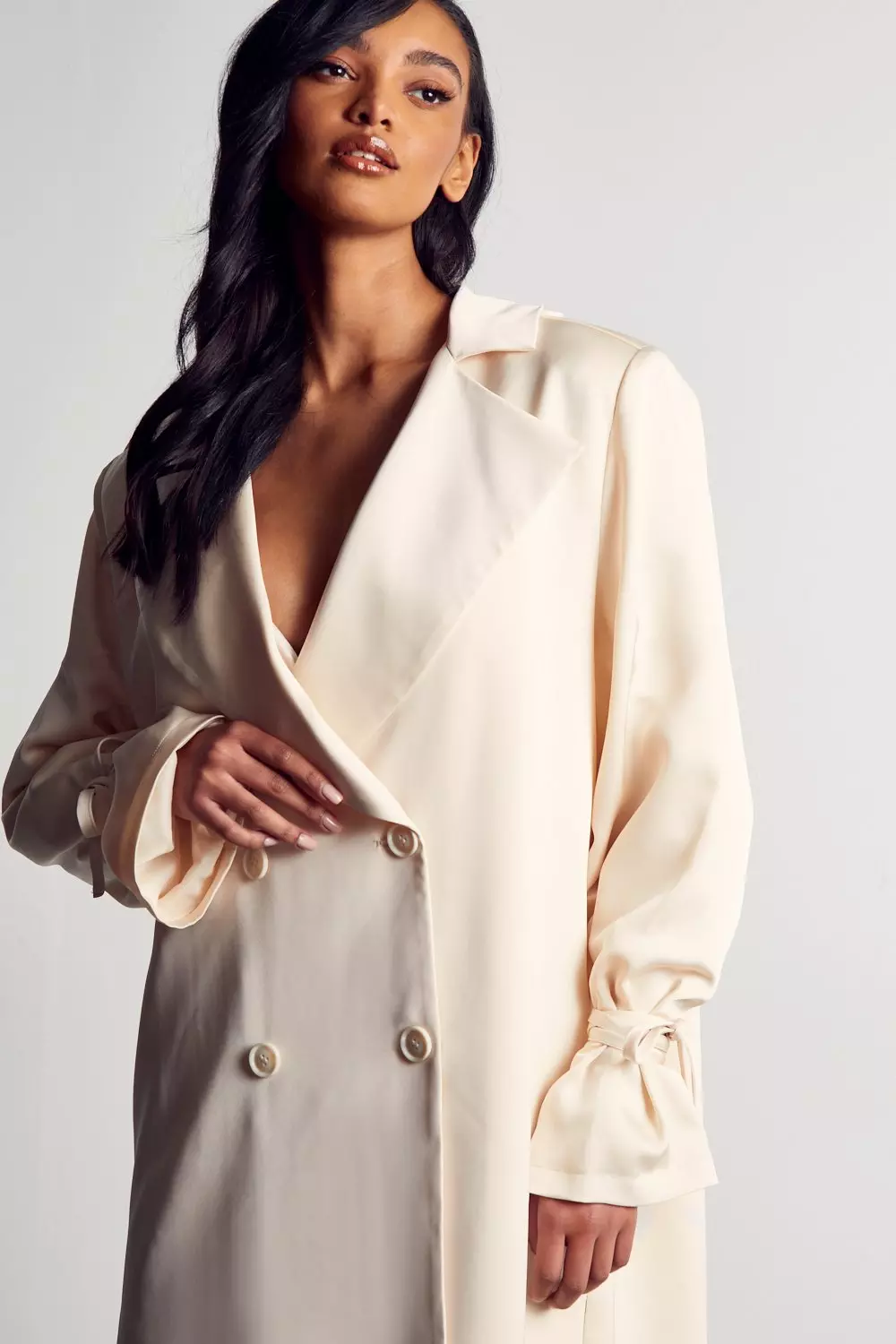 Missguided Satin Duster Coat Grey, $67, Missguided