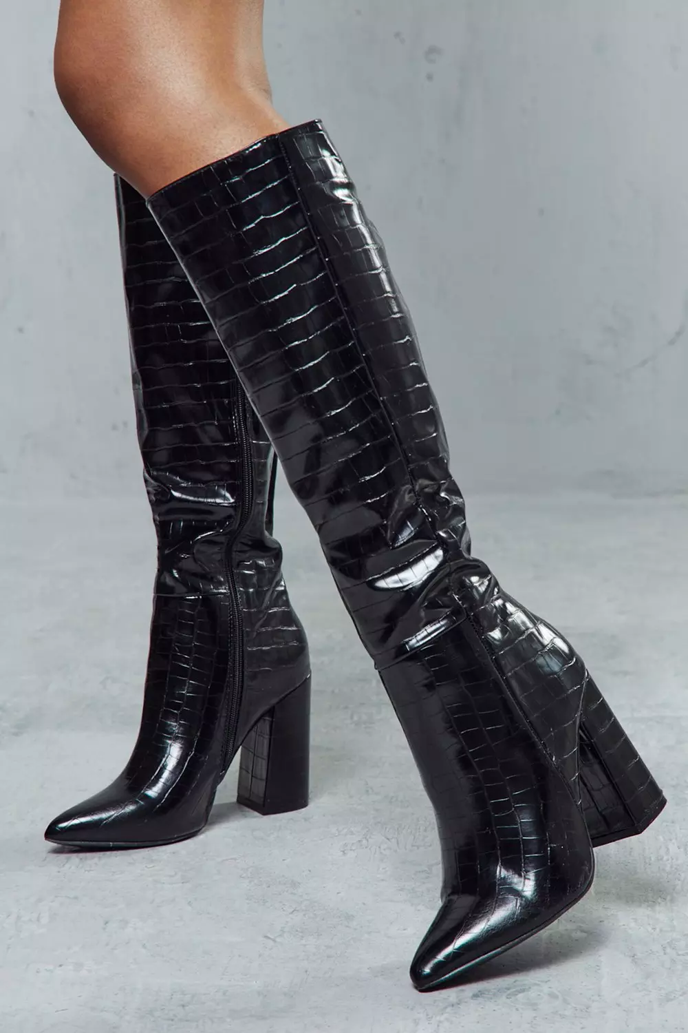 Black croc 2025 heeled boots