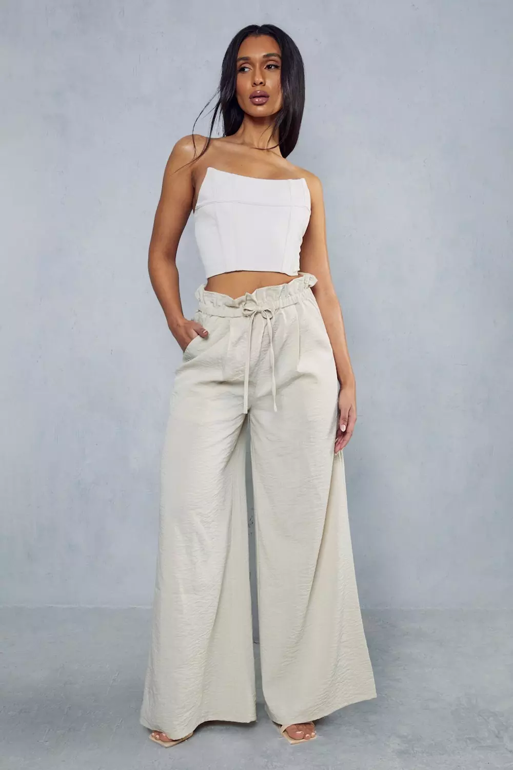 Paperbag trousers wide clearance leg