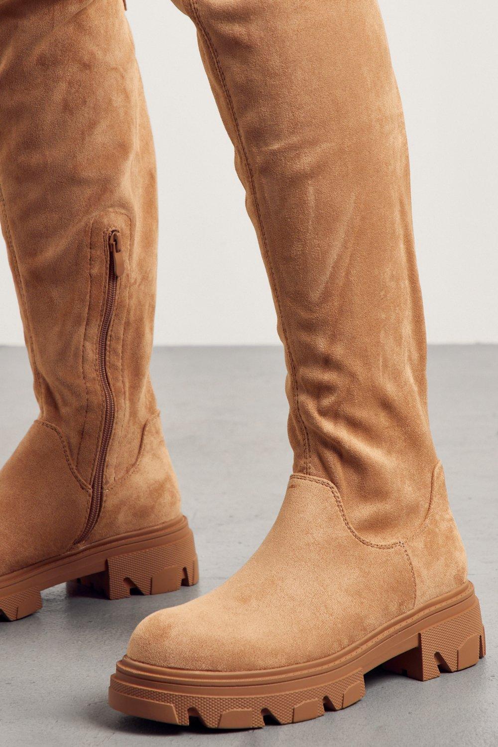 over the knee suede chunky boots