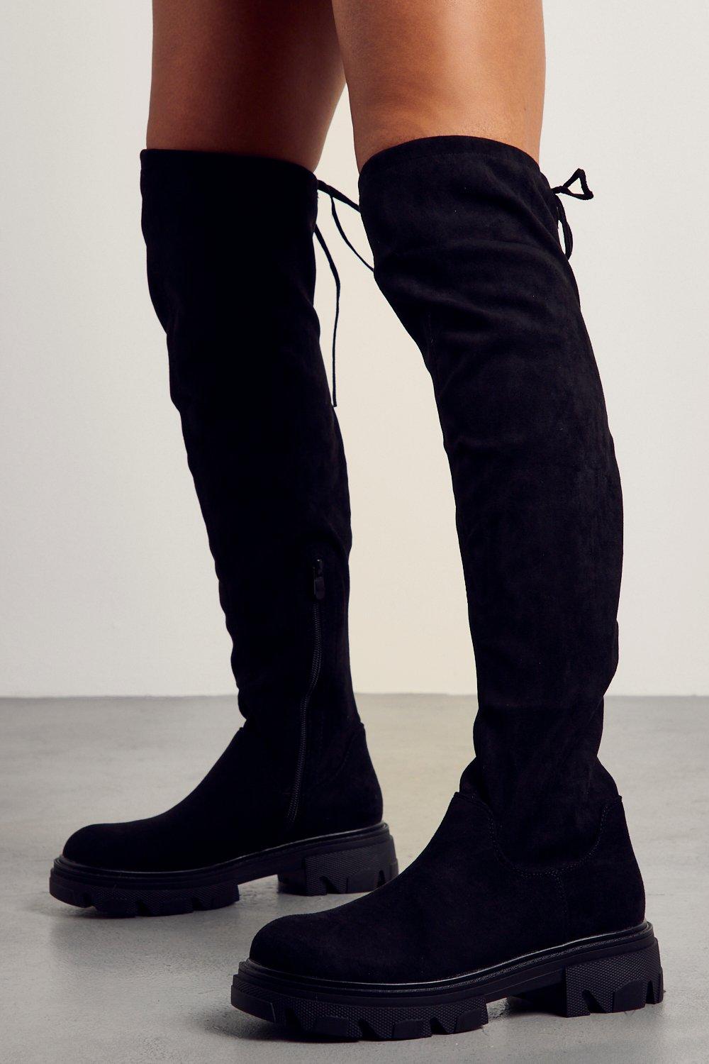 black suede over the knee flat boots