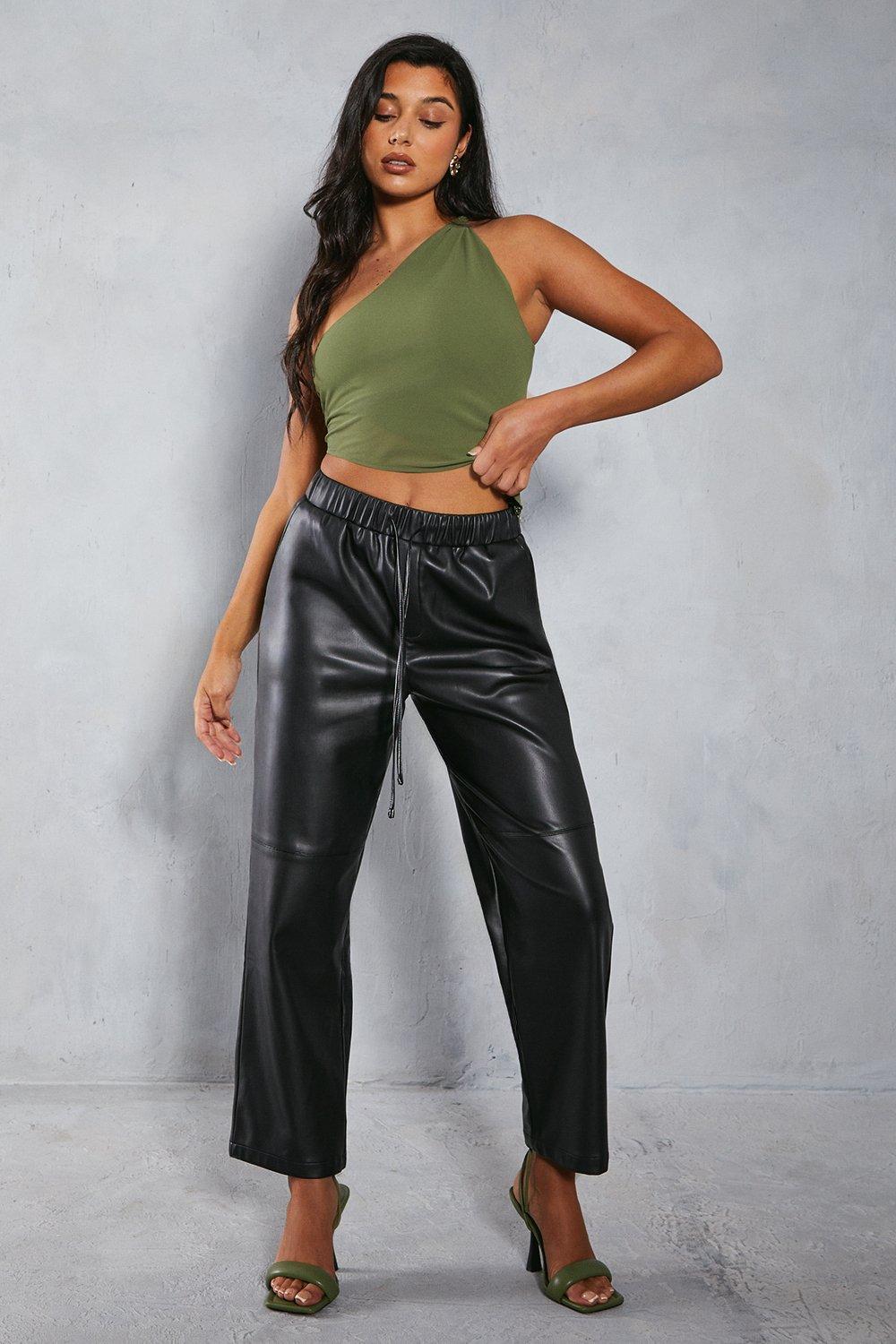 Leather Look Straight Leg Jogger Trousers | Misspap UK