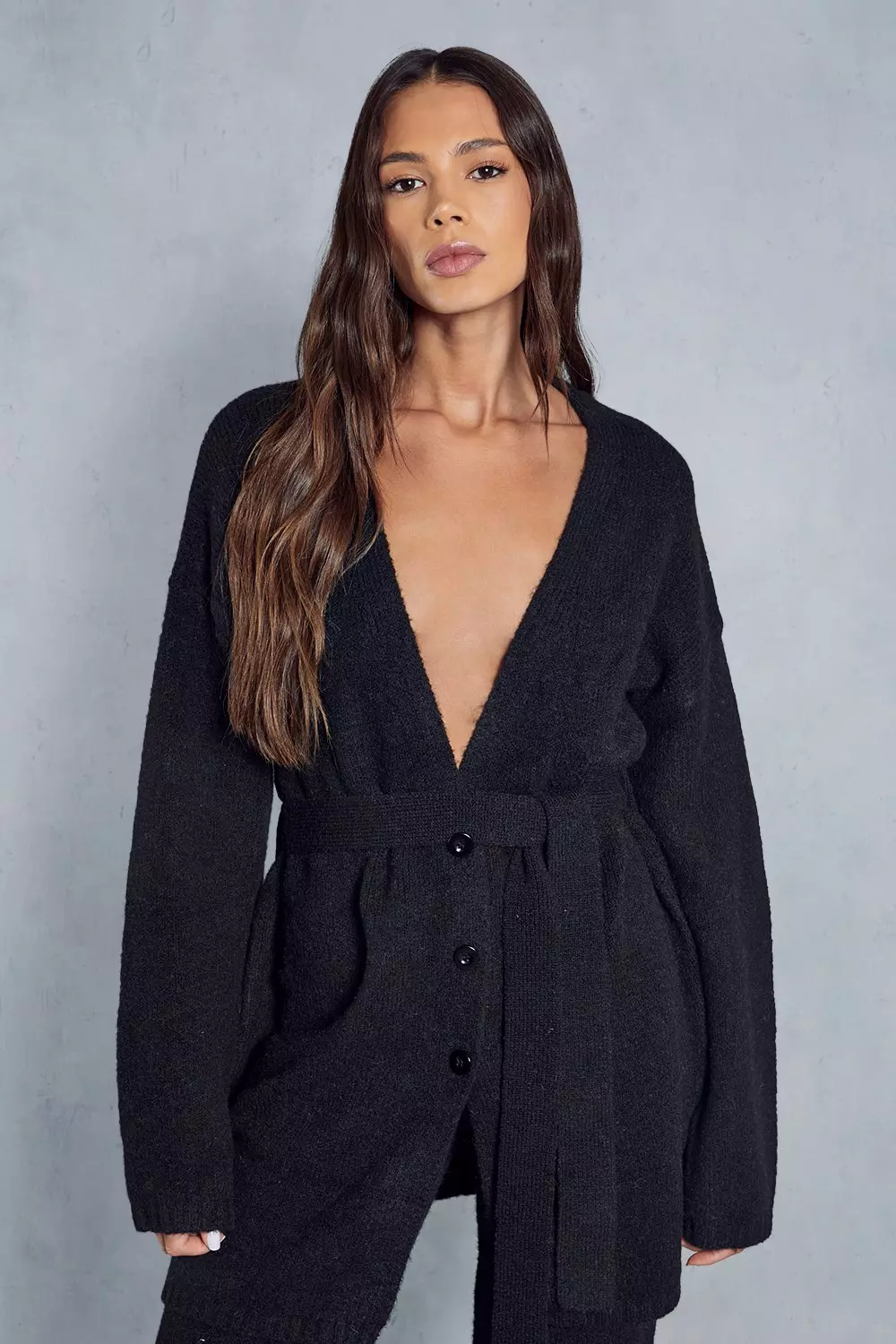 Oversized Belted Knitted Cardigan Co-ord | Misspap UK