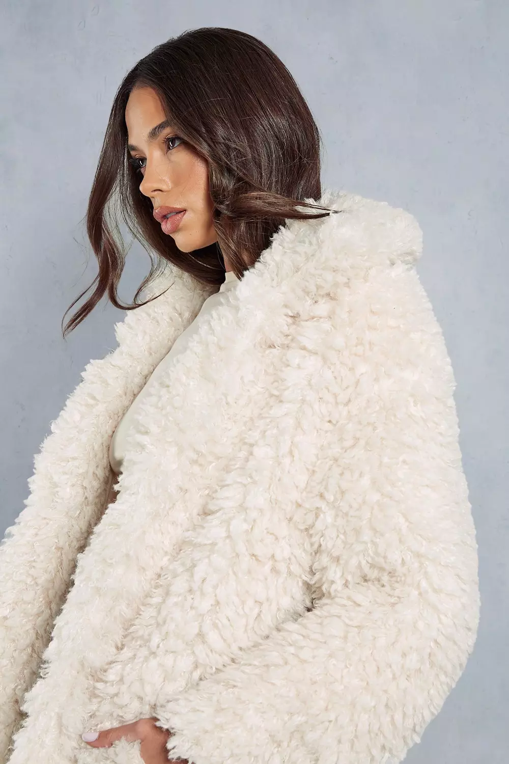 Shaggy Faux Fur Longline Coat | Misspap UK