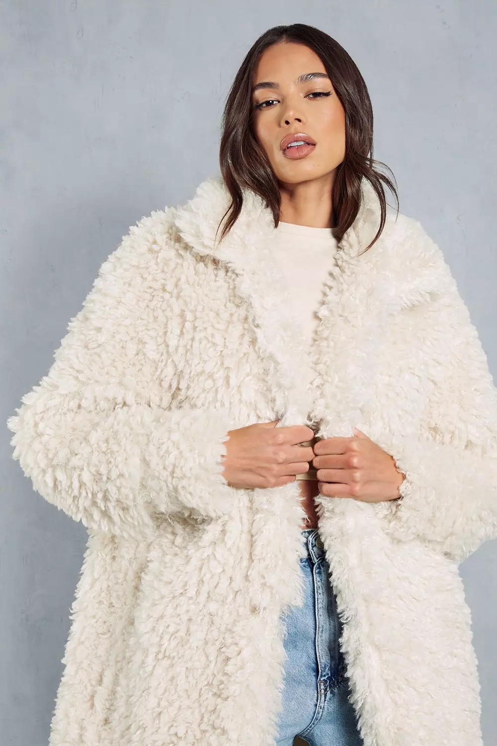 Shaggy Faux Fur Longline Coat | Misspap UK