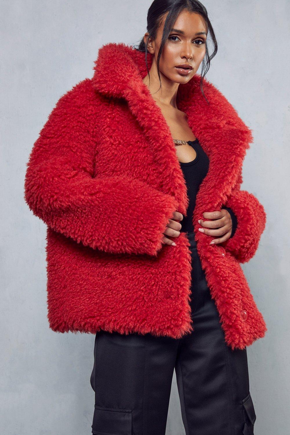 Women Fuzzy Jacket / Oversize Hooded Teddy Coat Wool Coat 