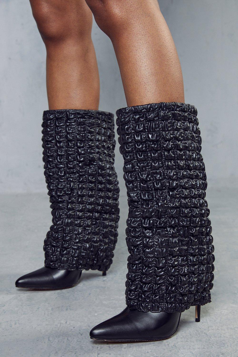 Textured Folded Knee High Boots Misspap Ireland