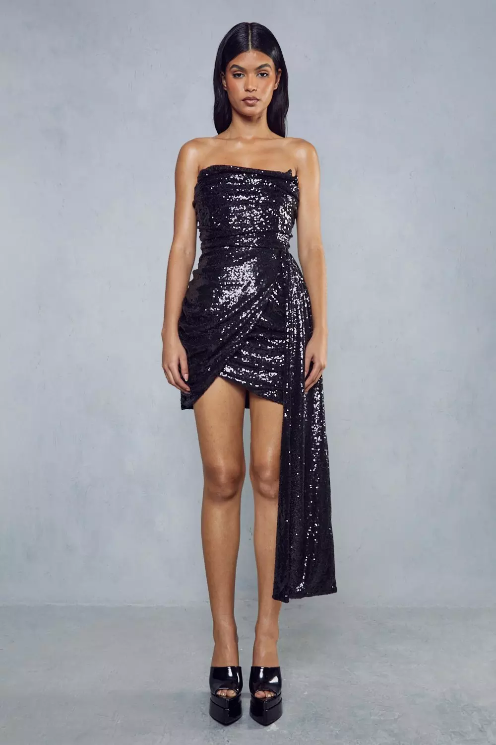 Premium Sequin Corset Drape Mini Dress | Misspap UK