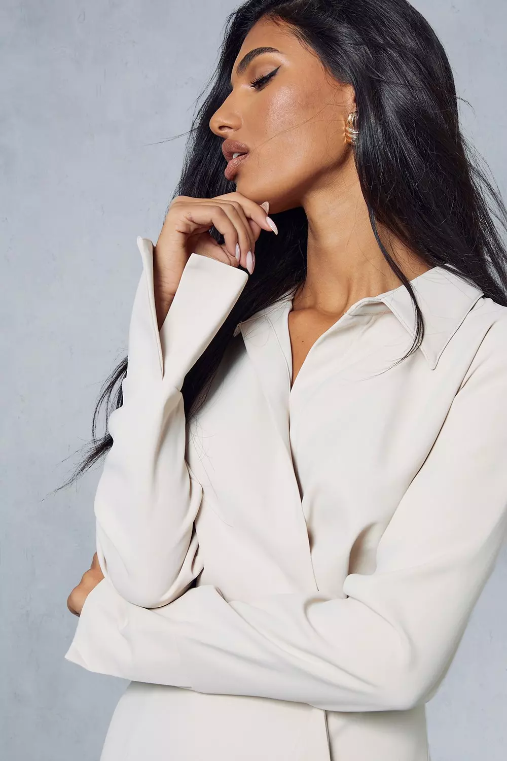 Split Sleeve Drape Detail Tailored Shirt Dress | Misspap UK