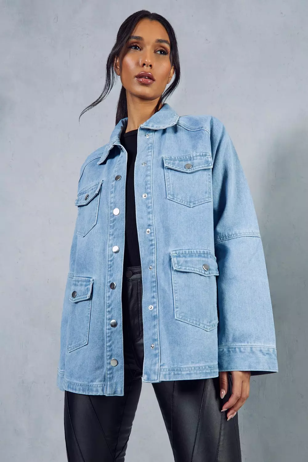 Oversized Denim Utility Jacket | Misspap UK