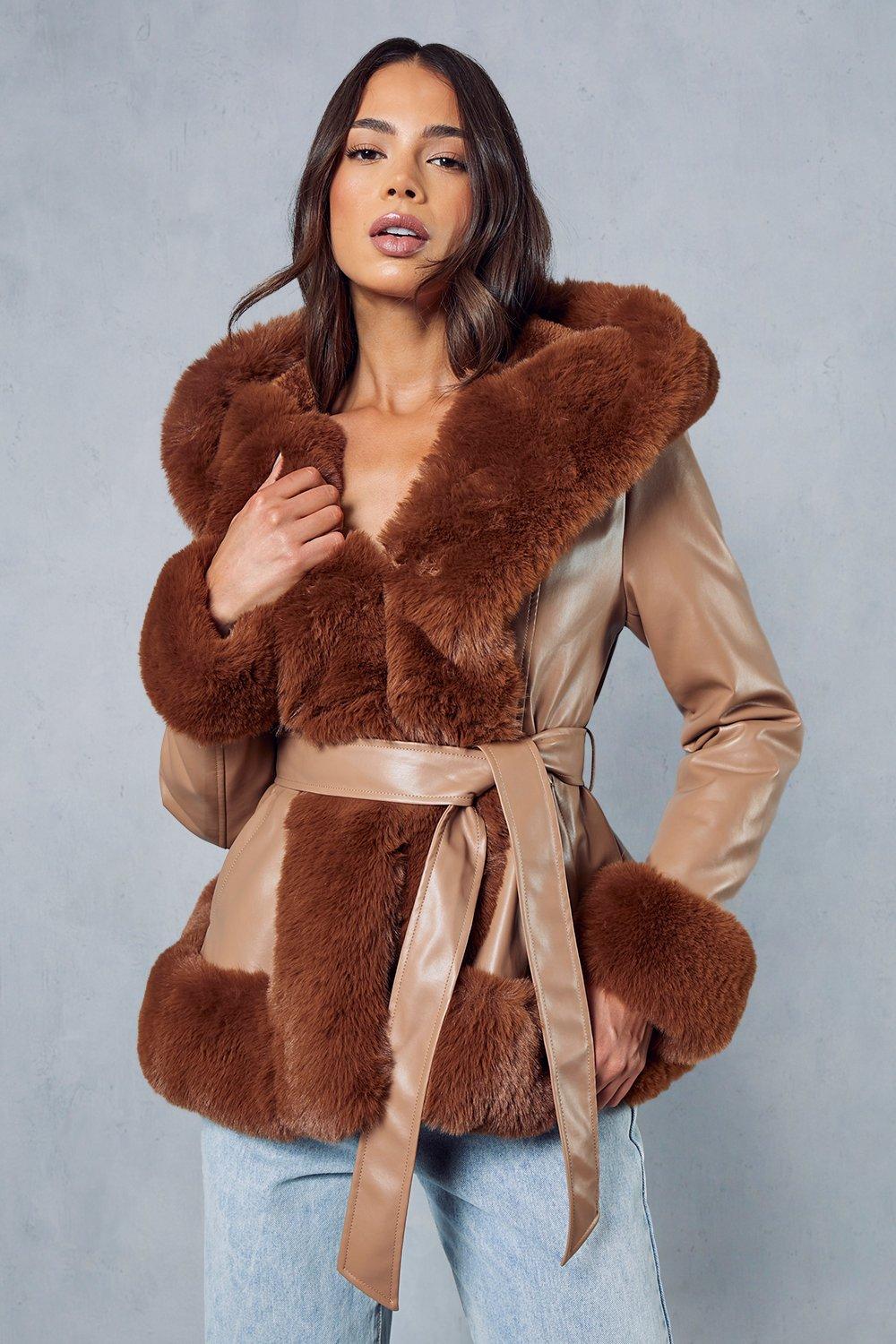 Faux Leather Shacket with Faux Fur Trim - Crescent